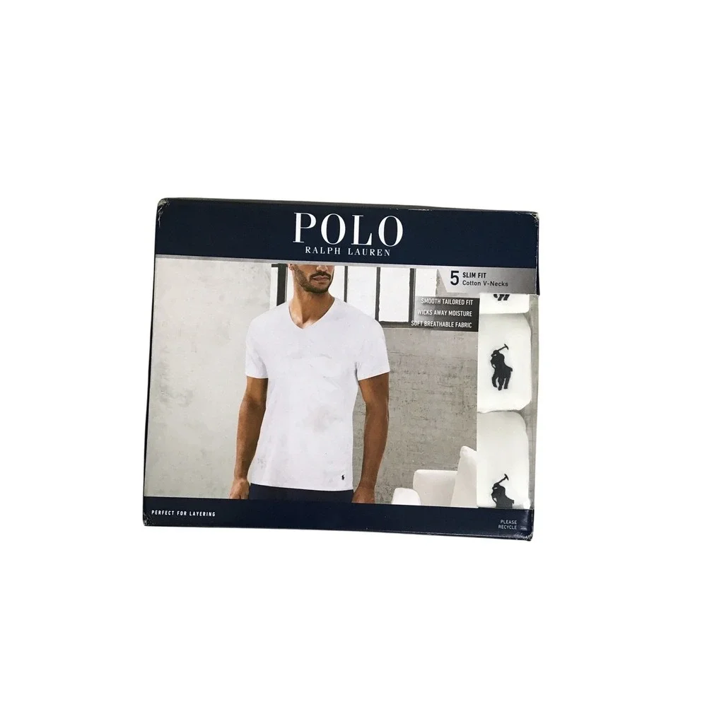 Polo Ralph Lauren Men's White Slim Fit Cotton V-Neck T-Shirt 5 Pack Size XL‎ NWT